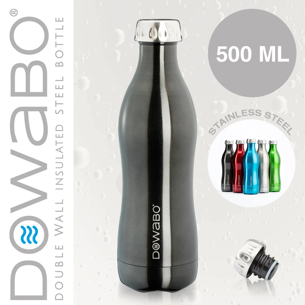 Dowabo - Doppelwandige Isolierflasche - Schwarz 500 Ml 1 Dowabo - Doppelwandige Isolierflasche - Schwarz 500 Ml
