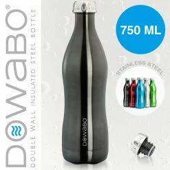 Dowabo - Doppelwandige Isolierflasche - Schwarz 750 Ml