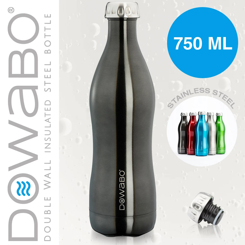 Dowabo - Doppelwandige Isolierflasche - Schwarz 750 Ml 1 Dowabo - Doppelwandige Isolierflasche - Schwarz 750 Ml